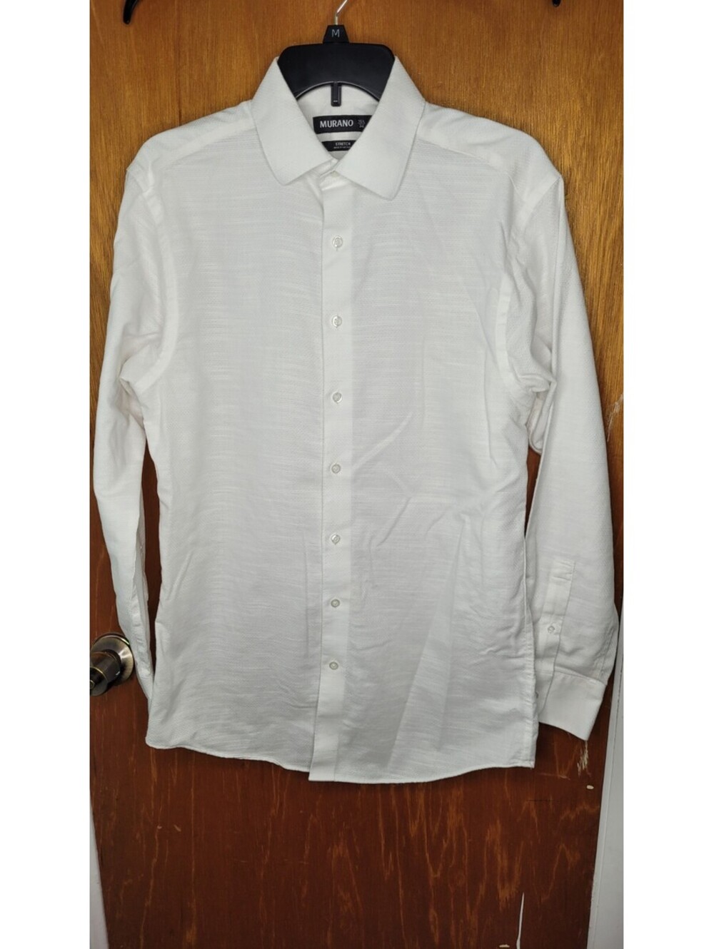 Murano Men's Size Medium White Textured Stretch Long Sleeve Casual Button Down